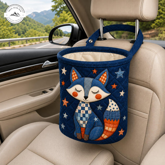 Cute Fox Patchwork Quilted Car Trash Bin TP03