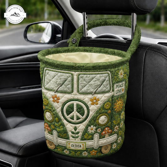 Vintage Camper Personalized Quilted Car Trash Bin TP04
