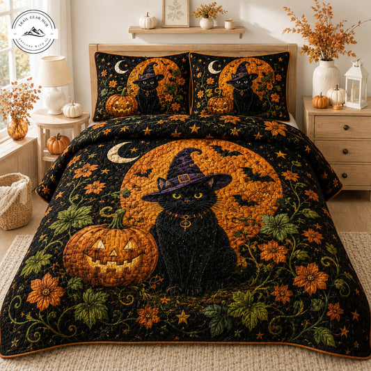 Black Cat & Pumpkin Halloween Quilted Duvet Cover Set TP15