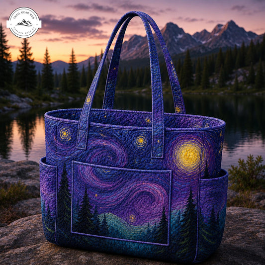 Starry Night Mountain Multiple Pockets Quilted Tote Bag TP07