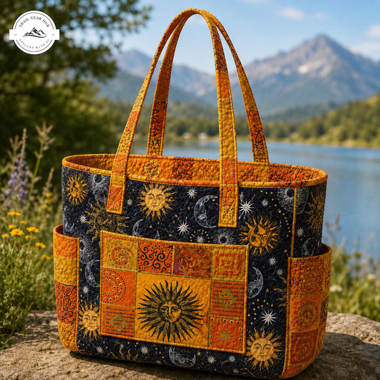 Boho Sun & Moon Multiple Pockets Quilted Tote Bag TP08