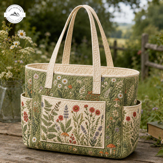 Cottagecore Floral Multiple Pockets Quilted Tote Bag TP09