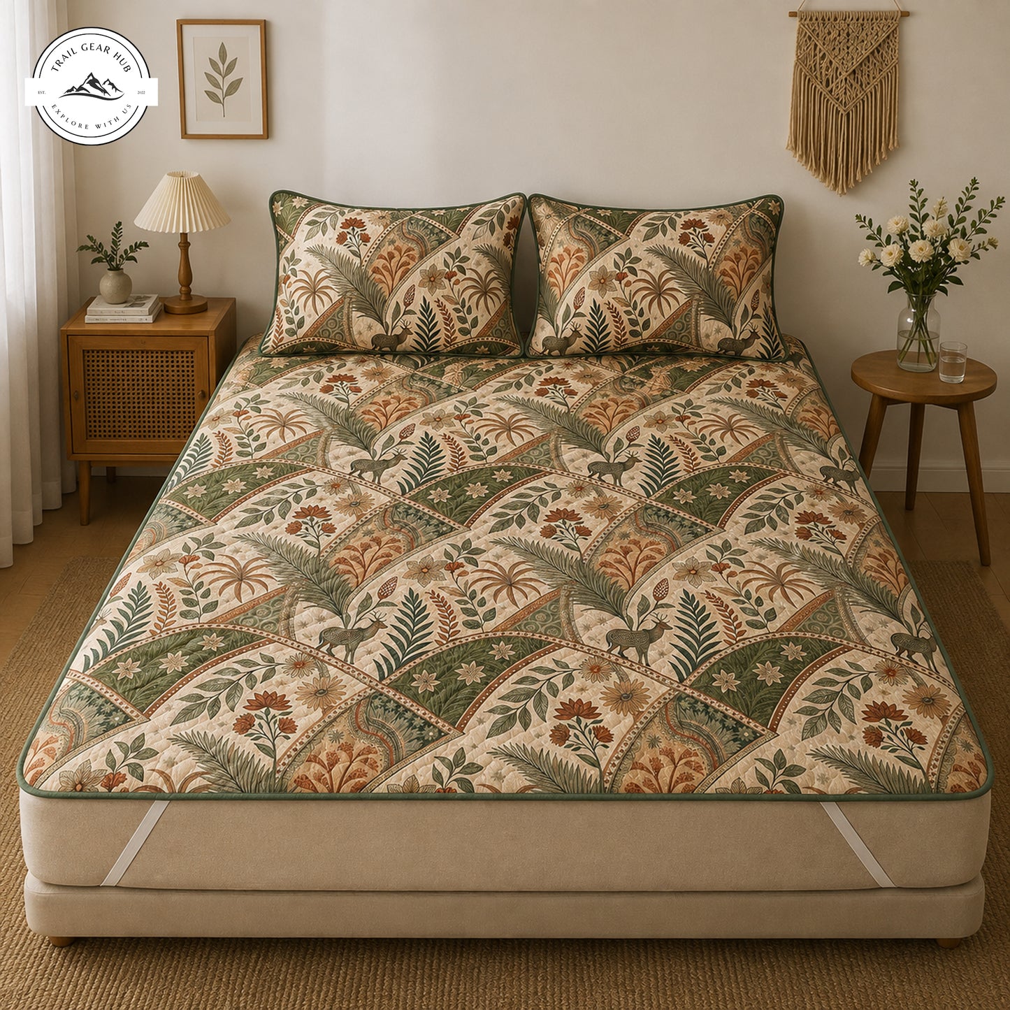 Bohemian Botanical Quilted Mattress Cover Set TP01