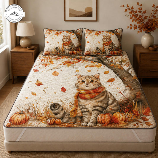 Cozy Fall Cat Quilted Mattress Cover Set TP05