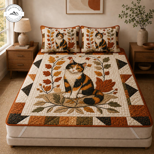 Autumn Calico Cat Quilted Mattress Cover Set TP06