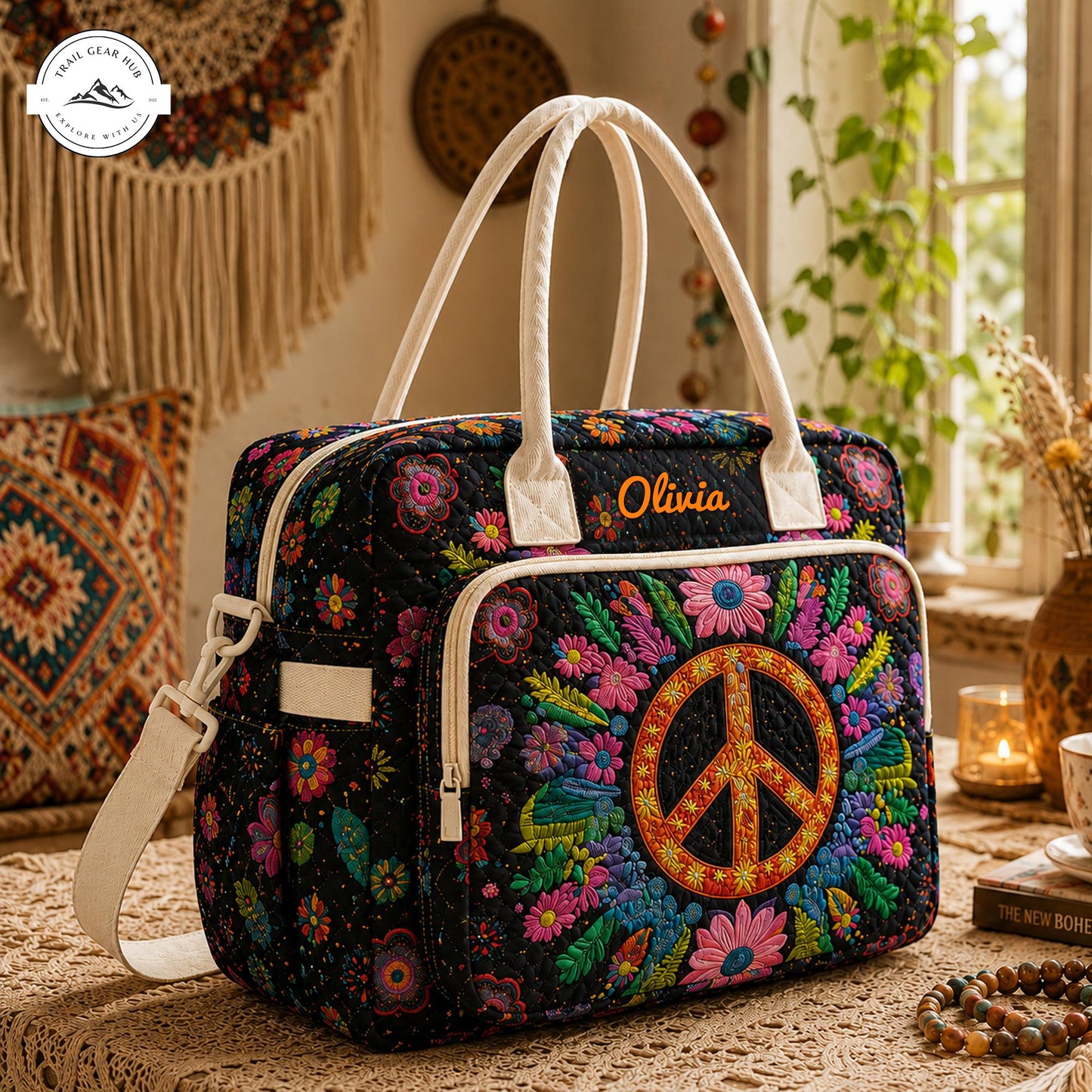 Peace Sign Personalized Quilted Puffy Tote TP04