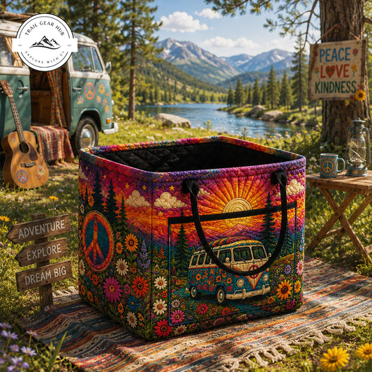 Colorful Hippie Bus Quilted Storage Basket TP01