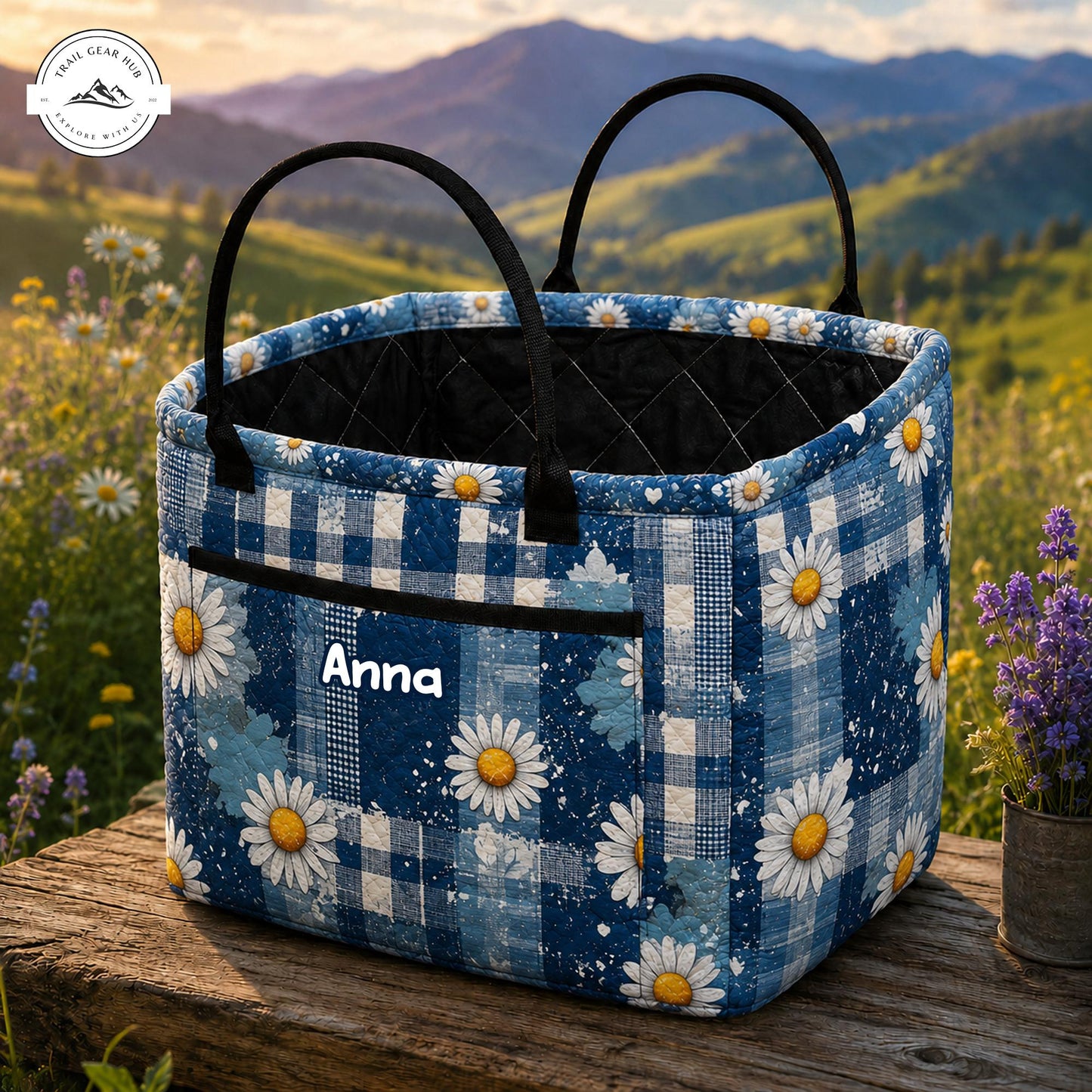 Blue Daisy Personalized Quilted Storage Basket TP31