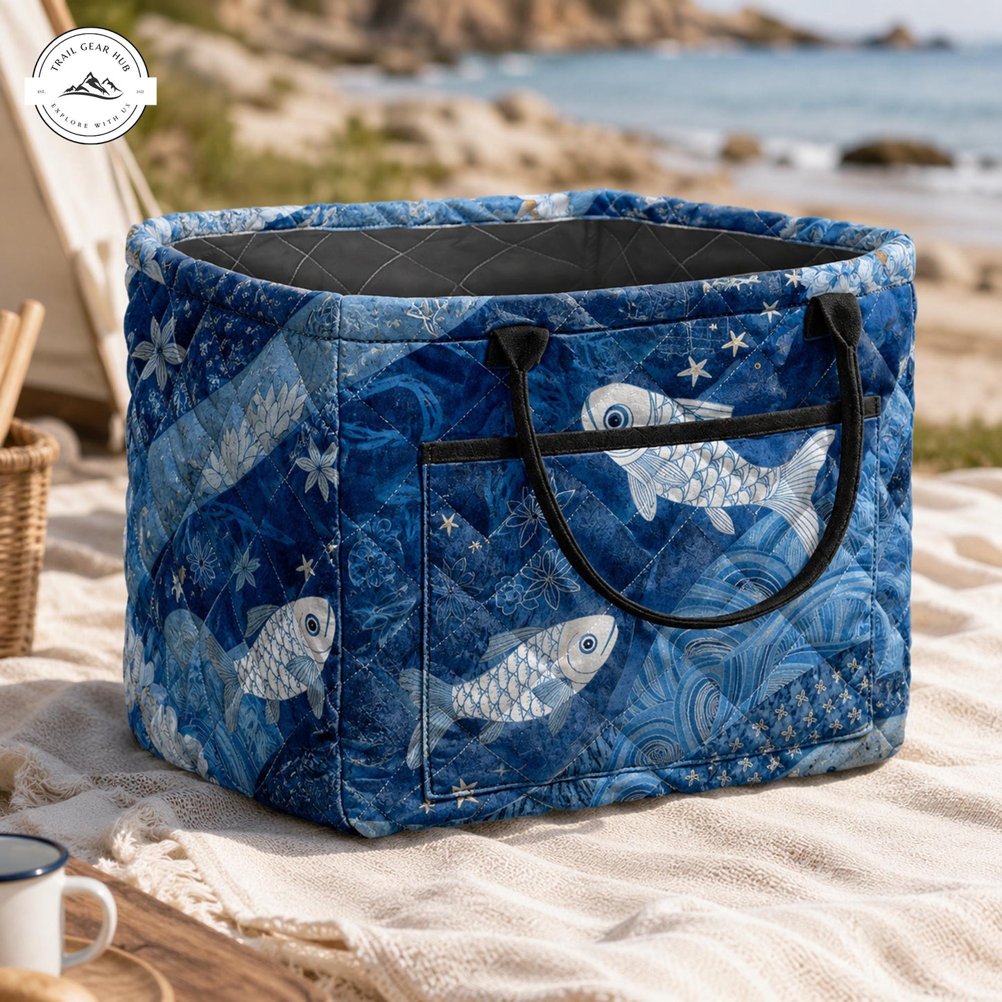 Blue Fish Quilted Storage Basket TP55