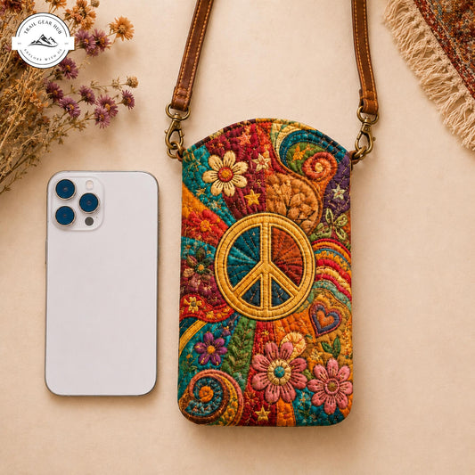 Boho Peace Sign Quilted Slim Phone Crossbody Bag TP21