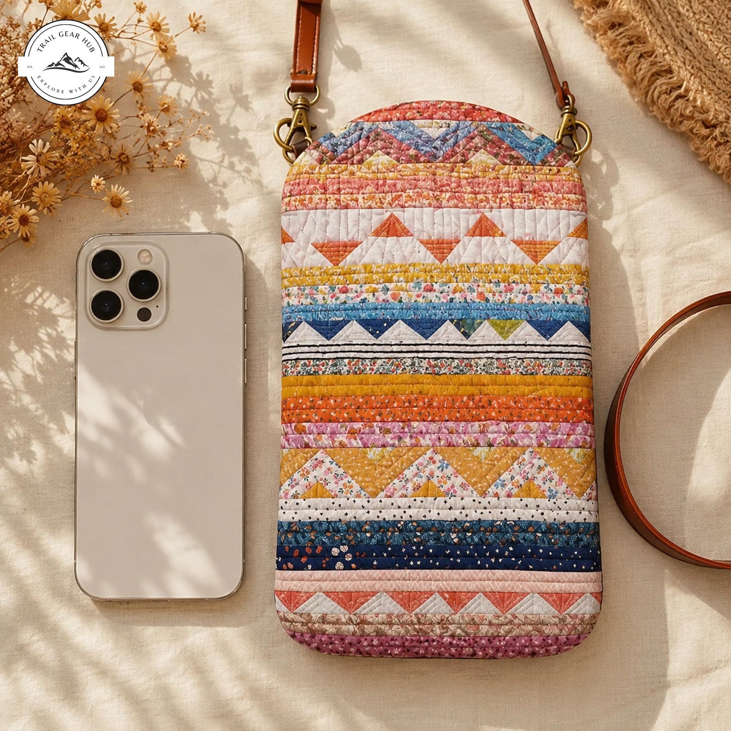 Floral & Tribal Patterned Quilted Slim Phone Crossbody Bag TP22