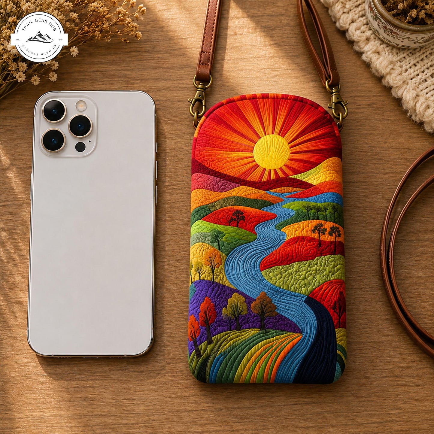 Vibrant Sunset & Valley Quilted Slim Phone Crossbody Bag TP23
