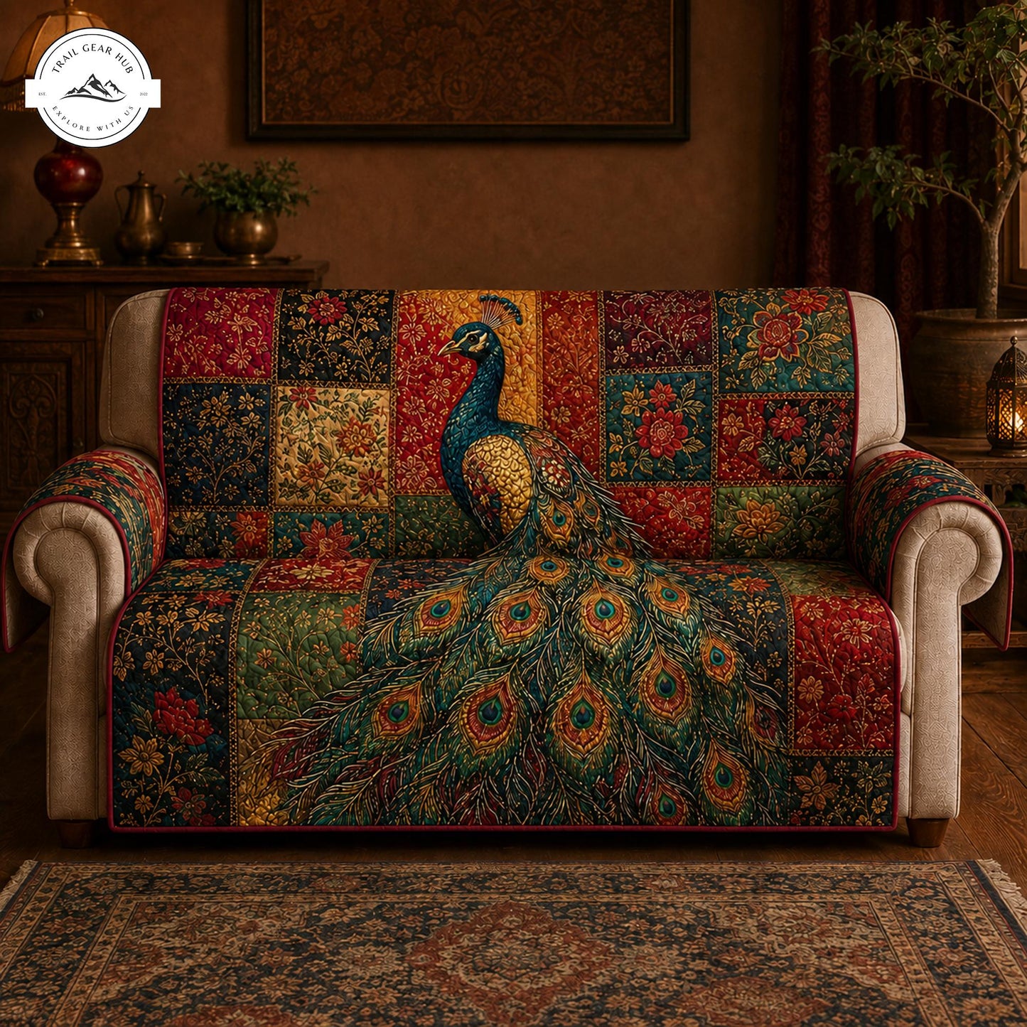 Boho Peacock Quilted Seat Sofa TP09