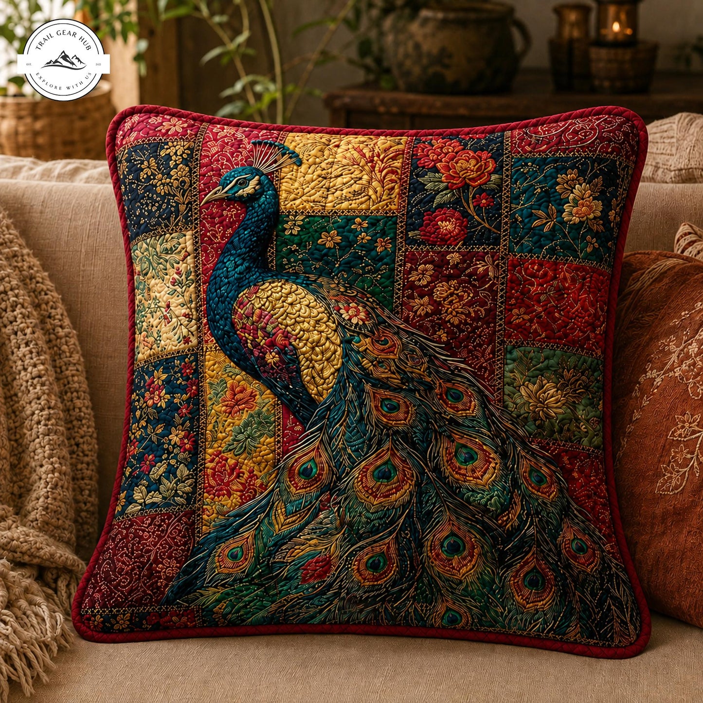 Boho Peacock Quilted Pillow Cover TP09QLTPLC
