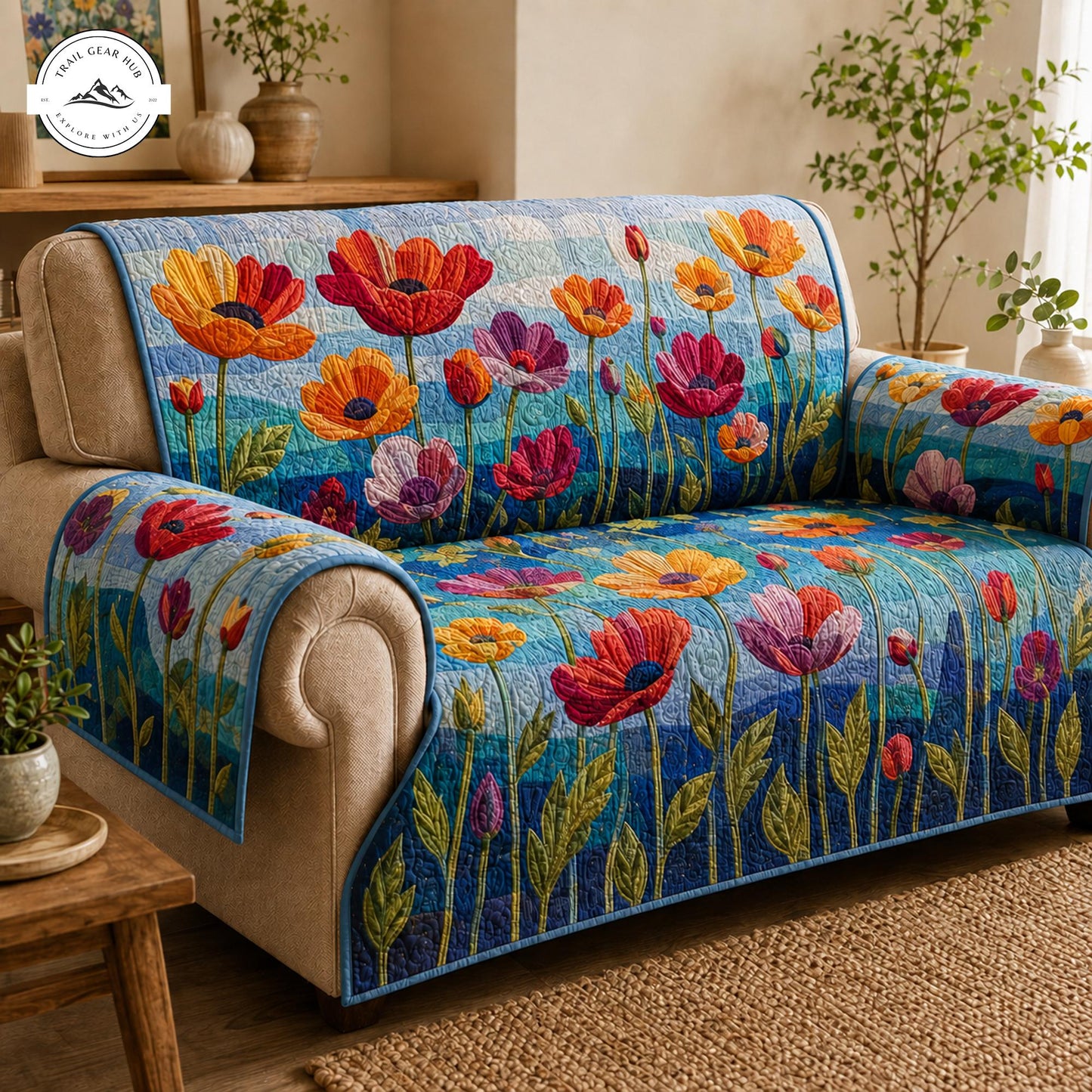 Vibrant Poppy Floral Quilted Seat Sofa TP10