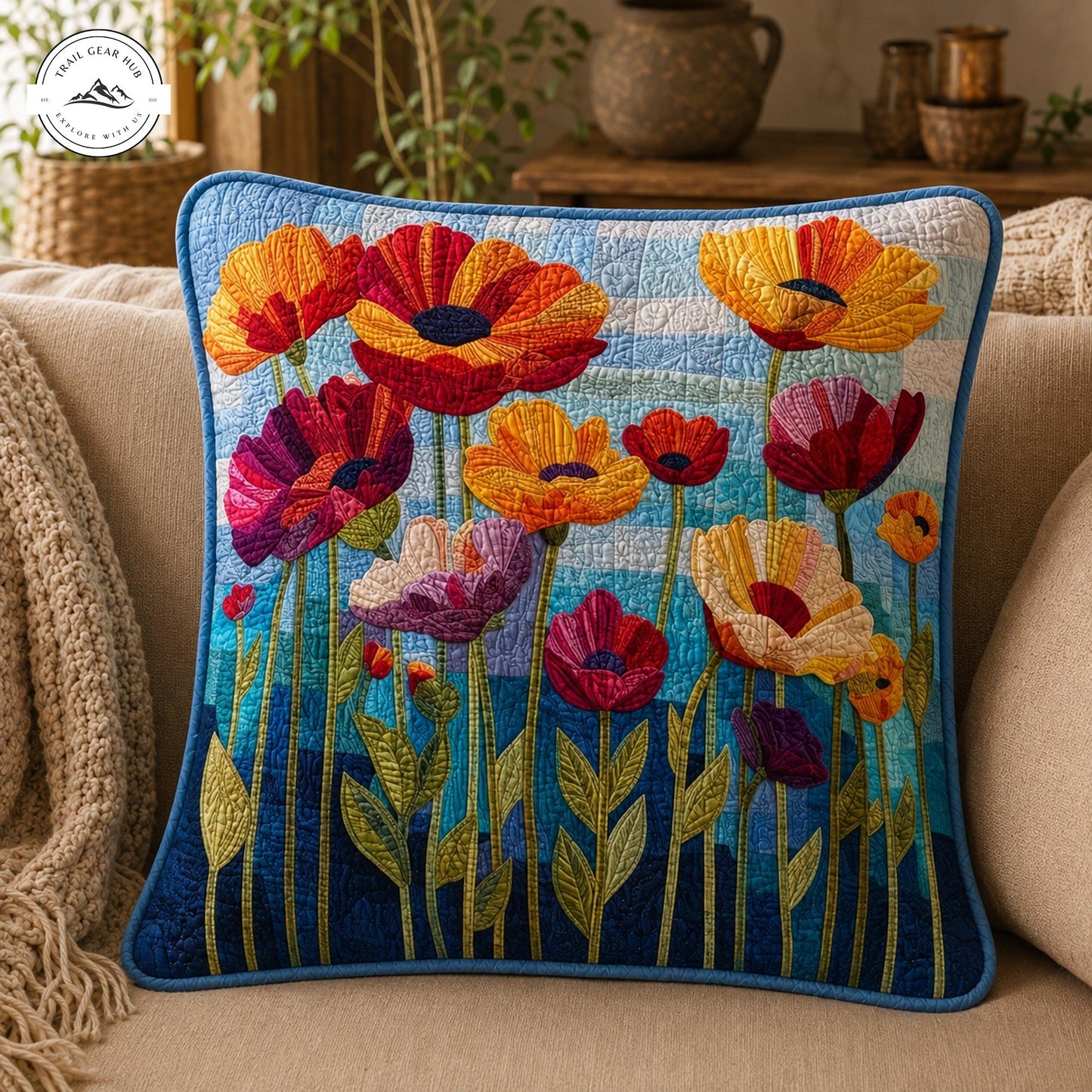 Vibrant Poppy Floral Quilted Pillow Cover TP10QLTPLC