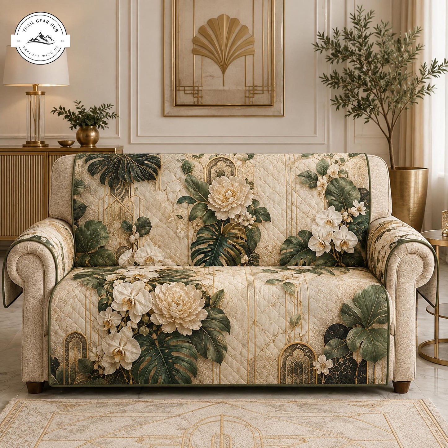 Vintage Tropical Floral Quilted Seat Sofa TP24