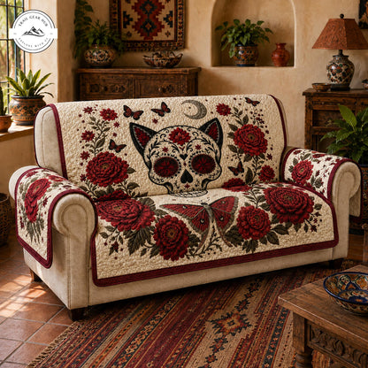 Sugar Skull Cat Quilted Seat Sofa  TP28