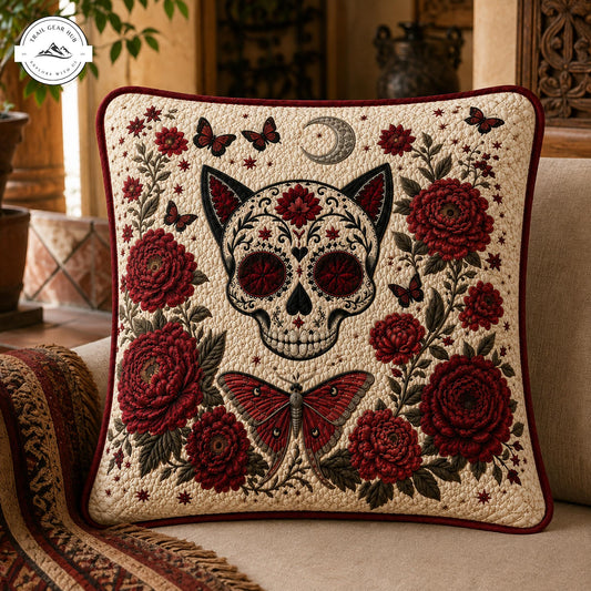 Sugar Skull Cat Quilted Pillow Cover TP28QLTPLC