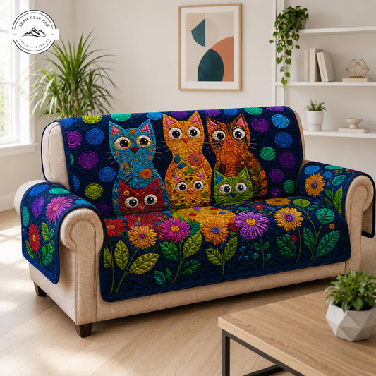 Whimsical Colorful Cats Quilted Seat Sofa TP36