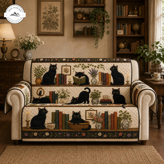 Cozy Black Cat & Bookshelf Quilted Seat Sofa TP37