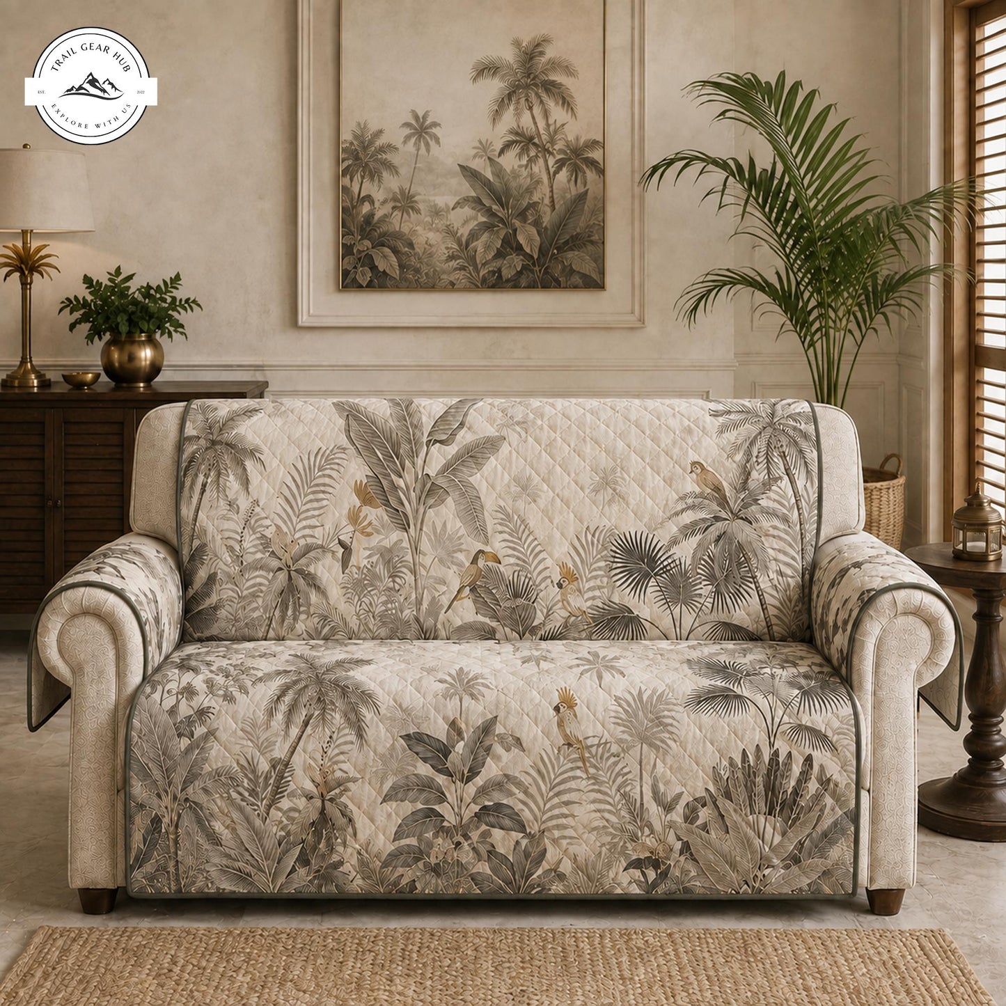 Vintage Tropical Botanical Quilted Seat Sofa TP38