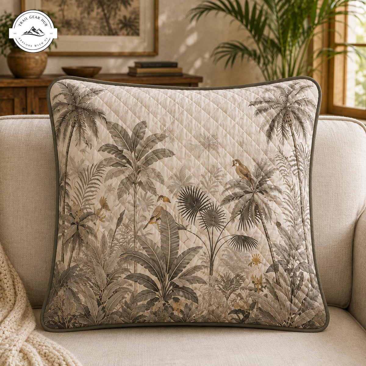 Vintage Tropical Botanical Quilted Pillow Cover TP38QLTPLC