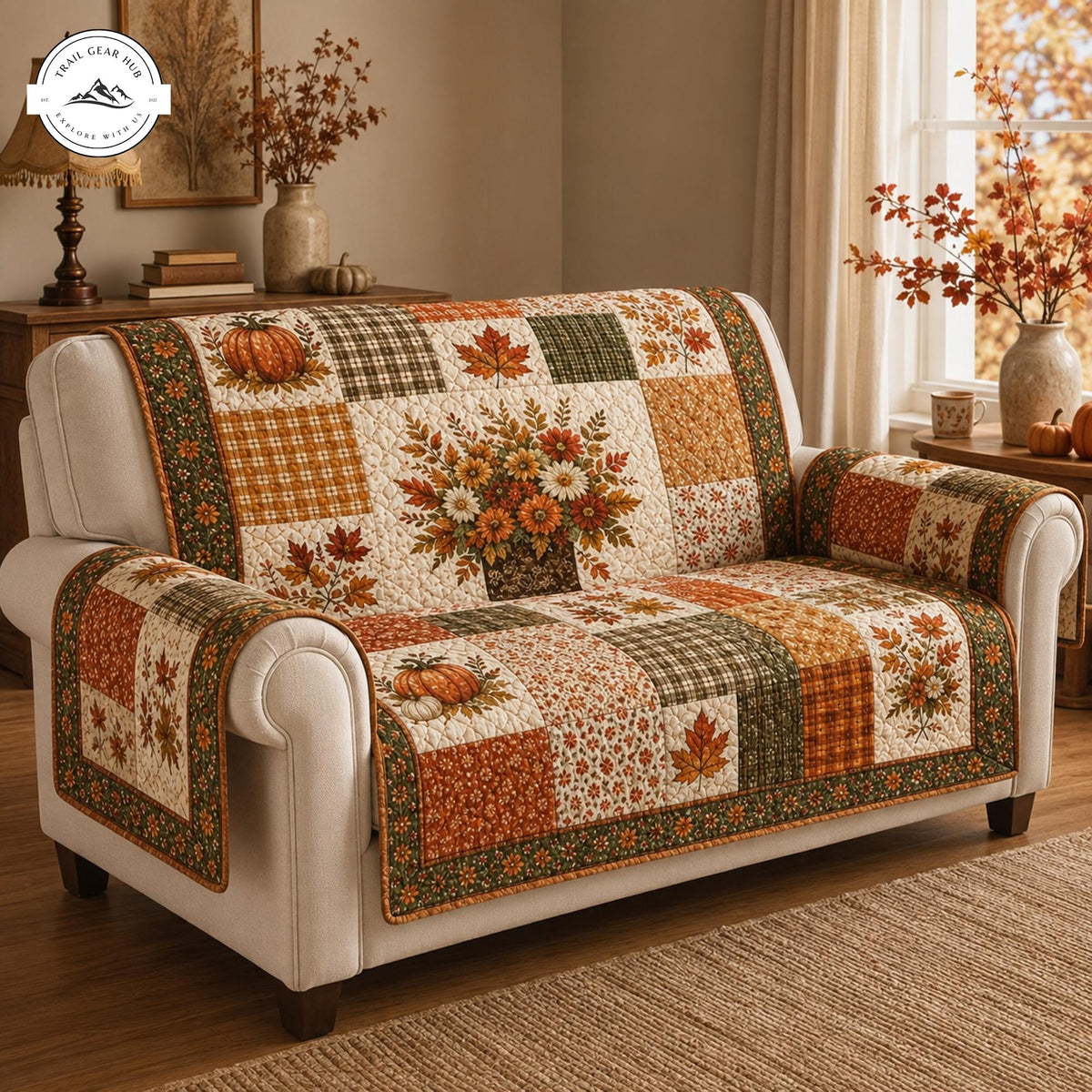Autumn Pumpkin & Floral Quilted Seat Sofa TP40