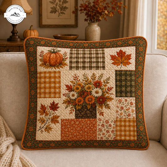 Autumn Pumpkin & Floral Quilted Pillow Cover TP40QLTPLC