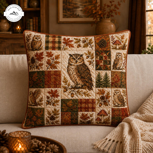 Autumn Owl Patchwork Quilted Pillow Cover TP56QLTPLC