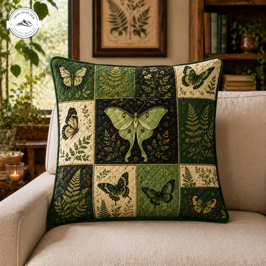 Vintage Green Butterfly & Botanical Quilted Pillow Cover TP59QLTPLC
