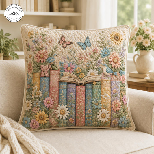 Floral Book Lover Quilted Pillow Cover TP60QLTPLC