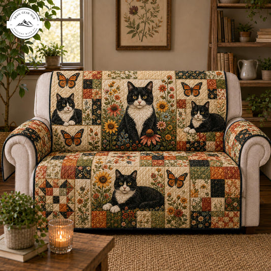Country Tuxedo Cat & Sunflower Quilted Seat Sofa TP61