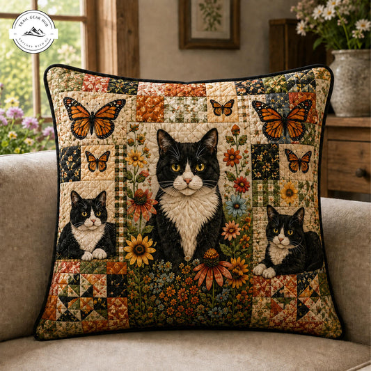 Country Tuxedo Cat & Sunflower Quilted Pillow Cover TP61QLTPLC