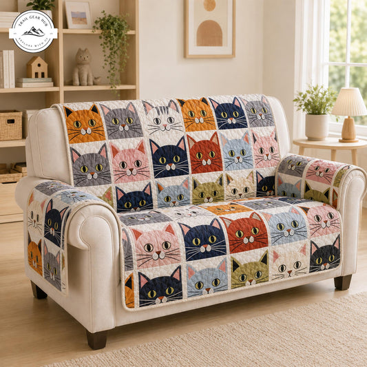 Playful Patchwork Cat Quilted Seat Sofa TP62
