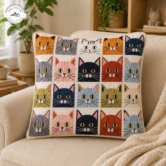 Playful Patchwork Cat Quilted Pillow Cover TP62QLTPLC