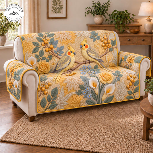 Vintage Cockatiel Bird & Floral Quilted Seat Sofa TP96
