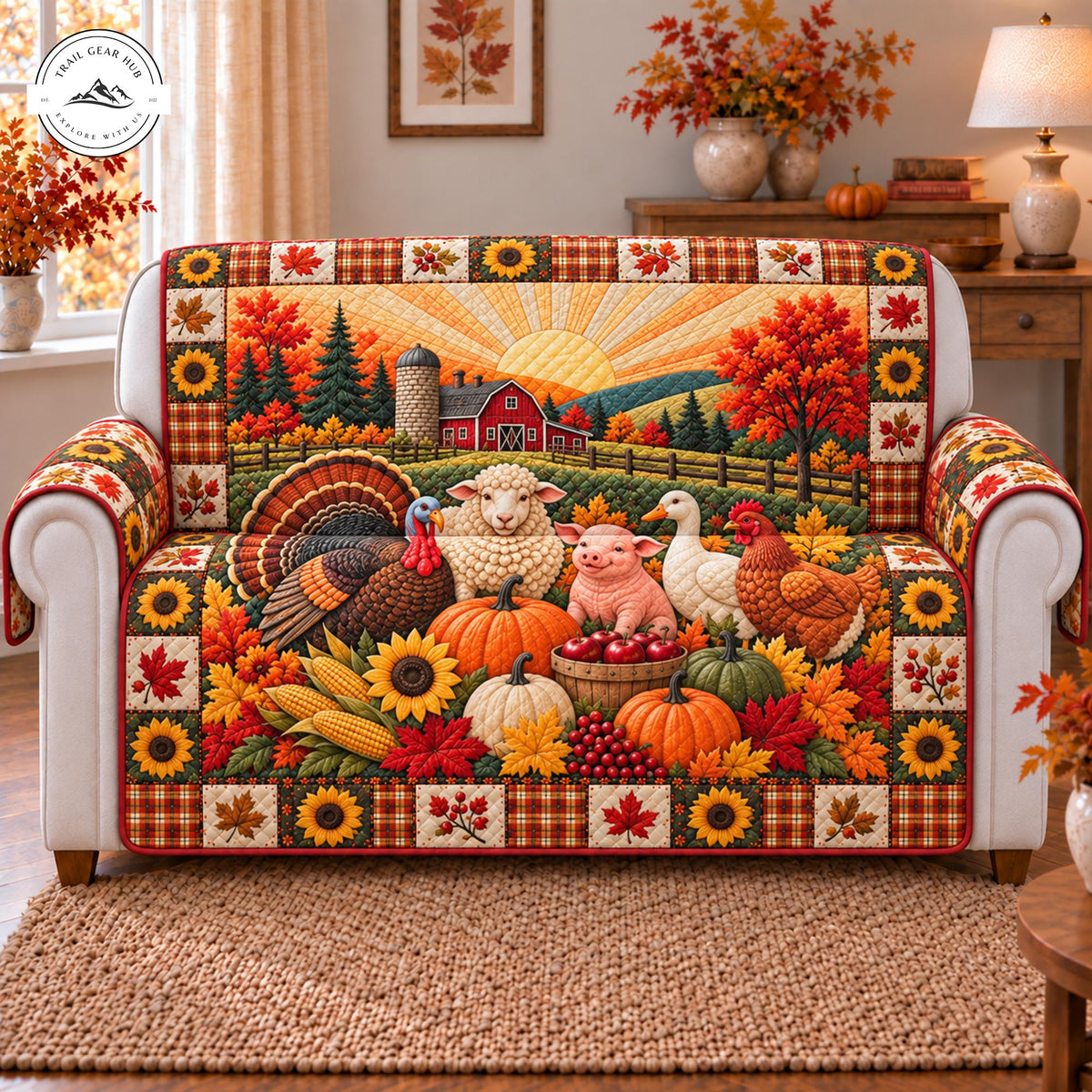 Autumn Harvest Farm Animals Quilted Seat Sofa TP122