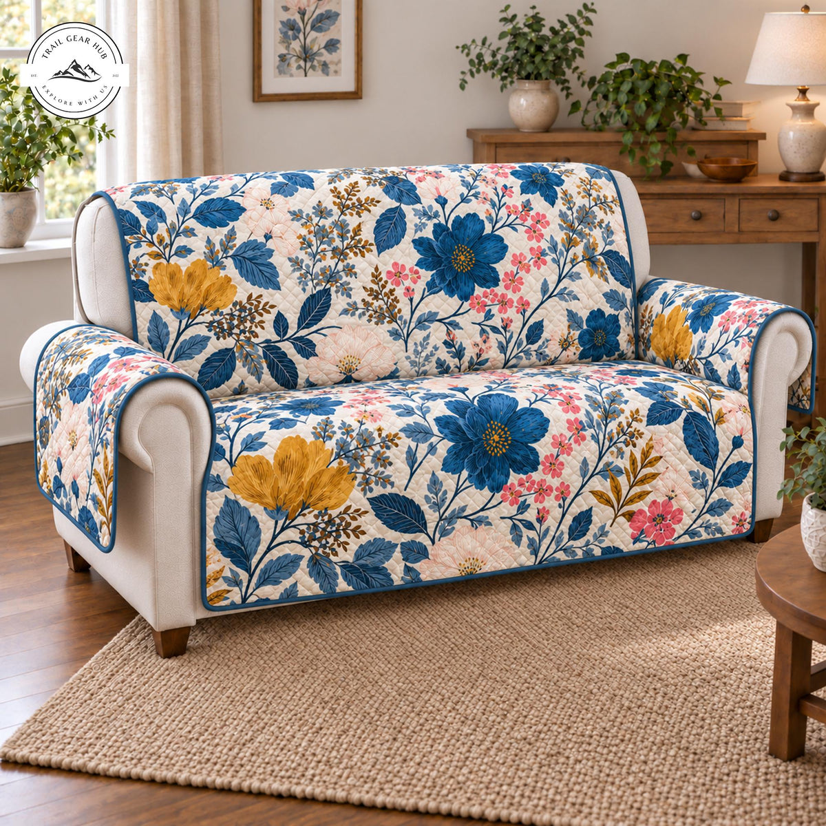 Floral Patterned Quilted Seat Sofa TP124