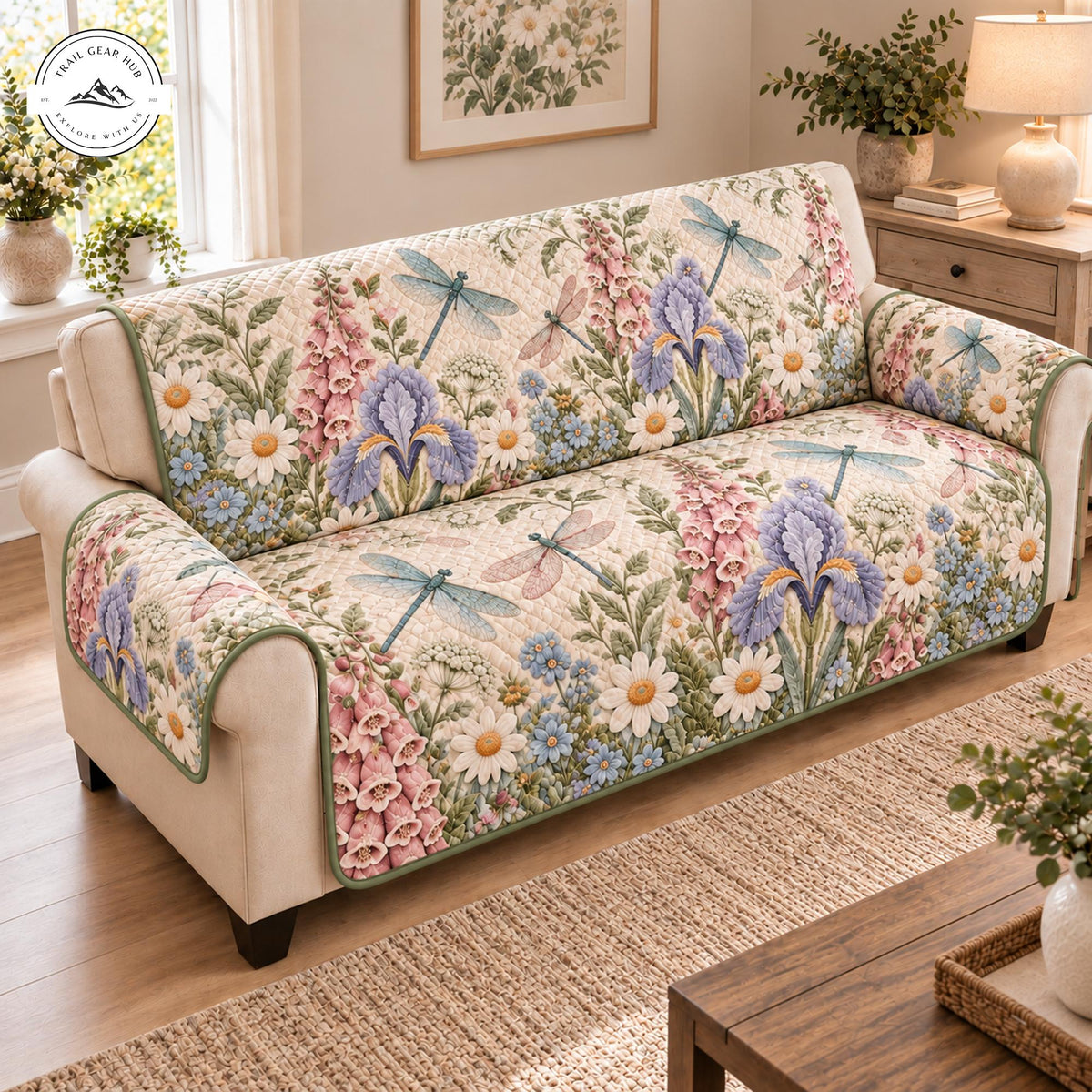 Dragonfly & Floral Quilted Seat Sofa TP127