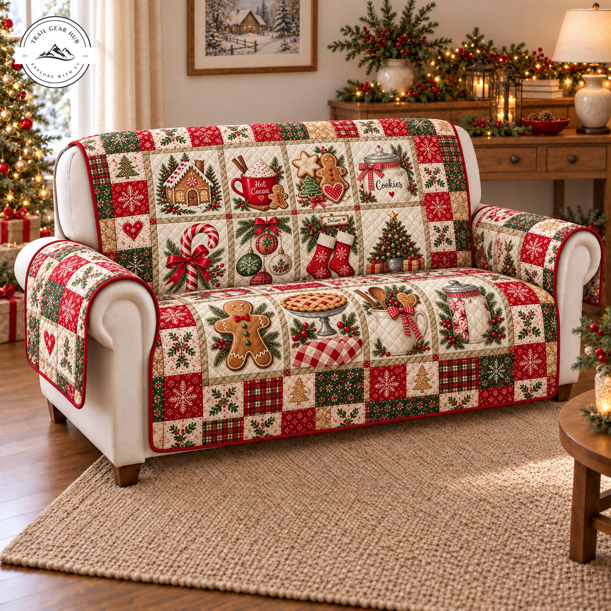 Christmas Gingerbread & Holiday Treats Quilted Seat Sofa TP130