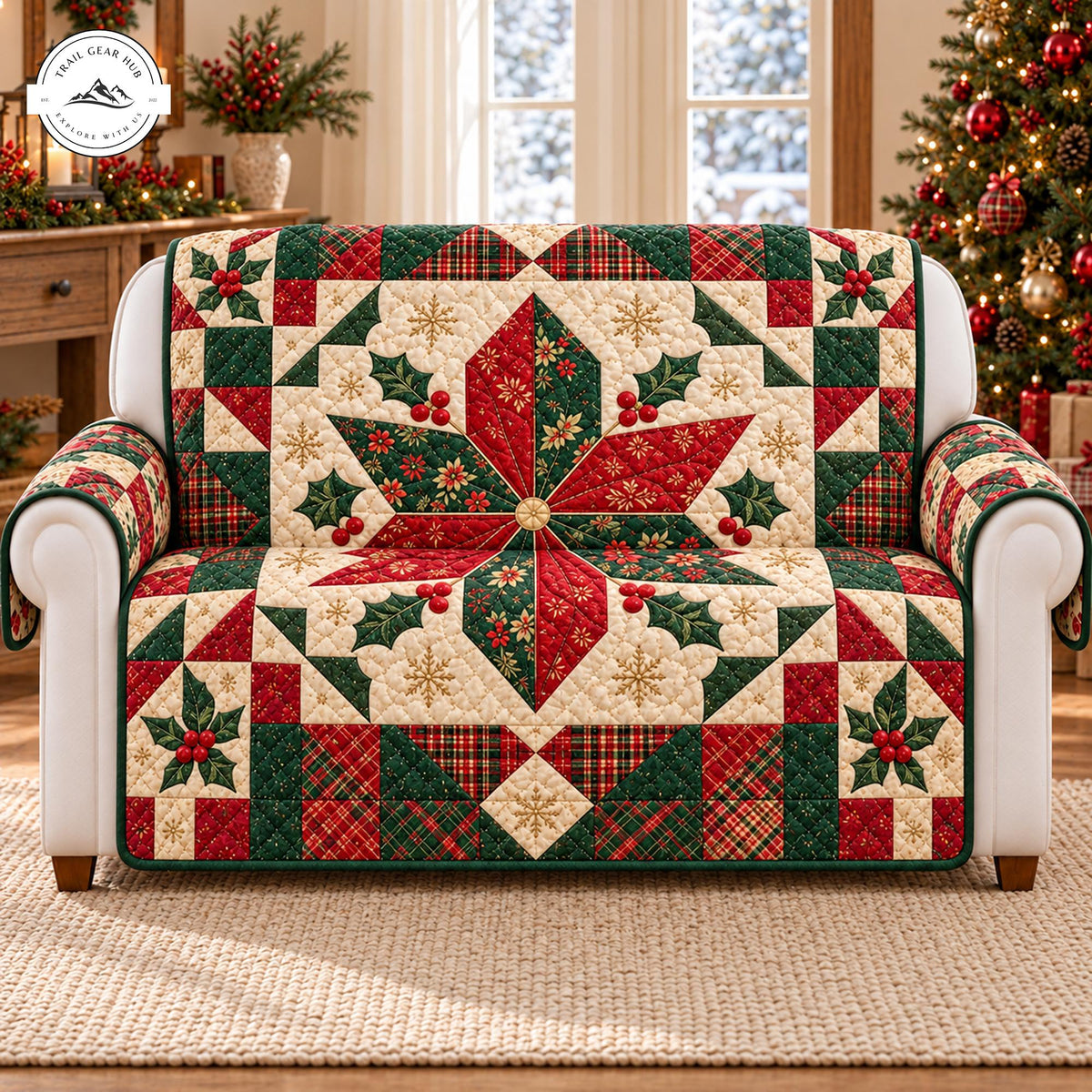 Christmas Poinsettia Quilted Seat Sofa TP178