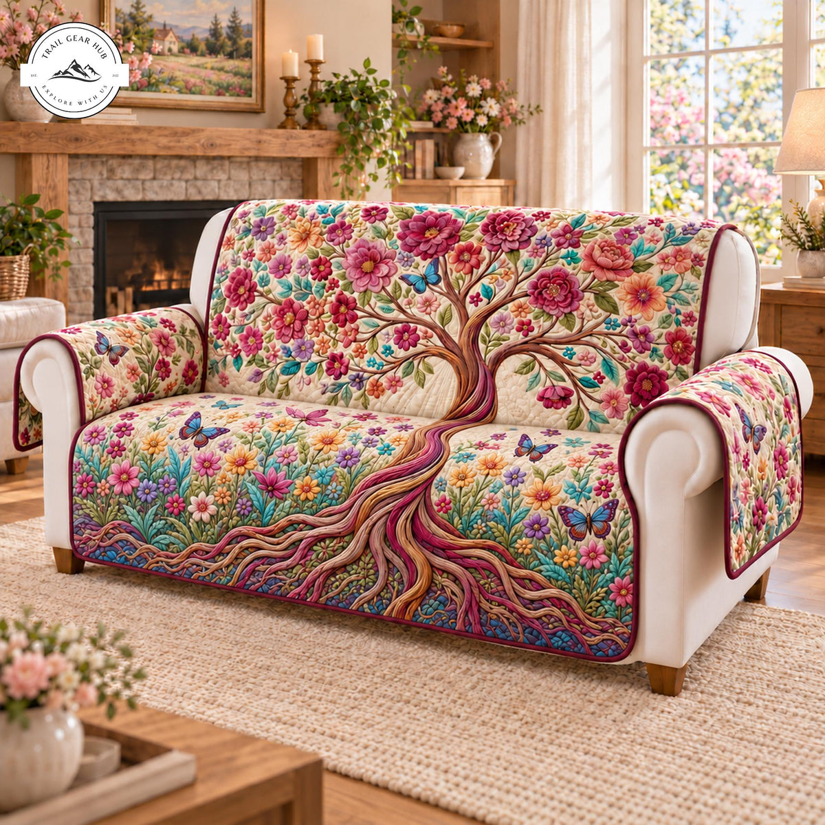 Tree of Life Floral Quilted Seat Sofa TP179