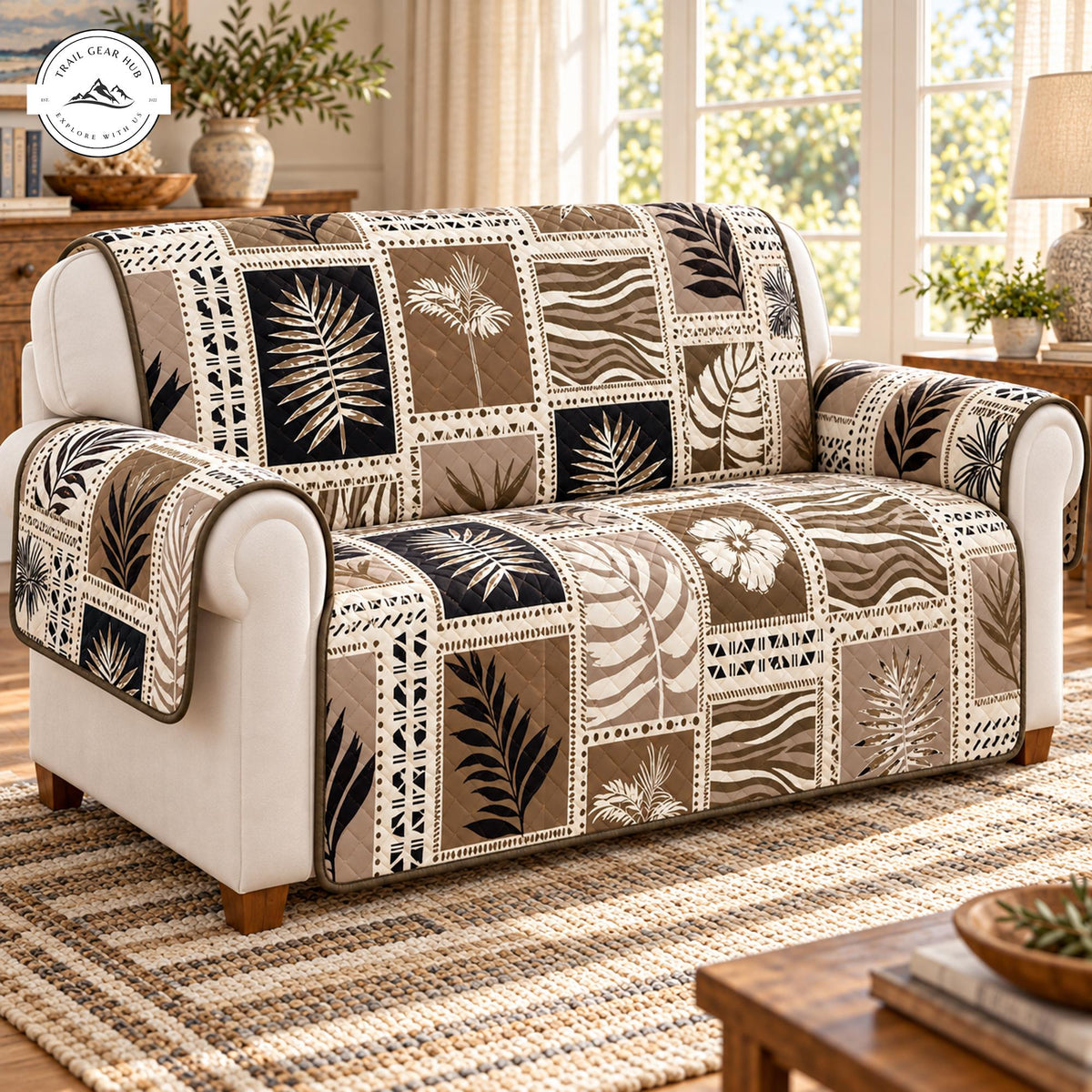 Boho Tropical Pattern Quilted Seat Sofa TP184