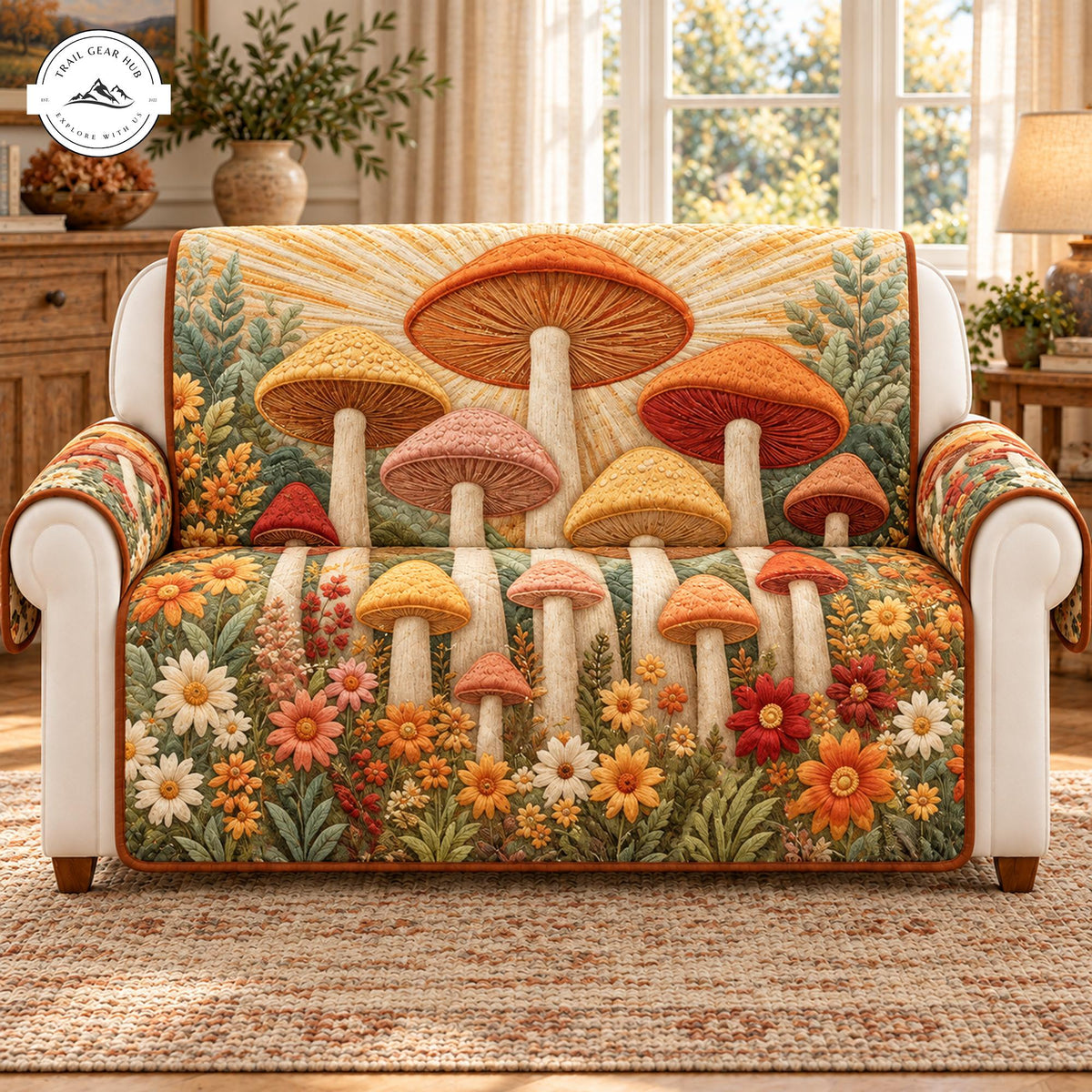 Vintage Mushroom and Floral Quilted Seat Sofa TP185