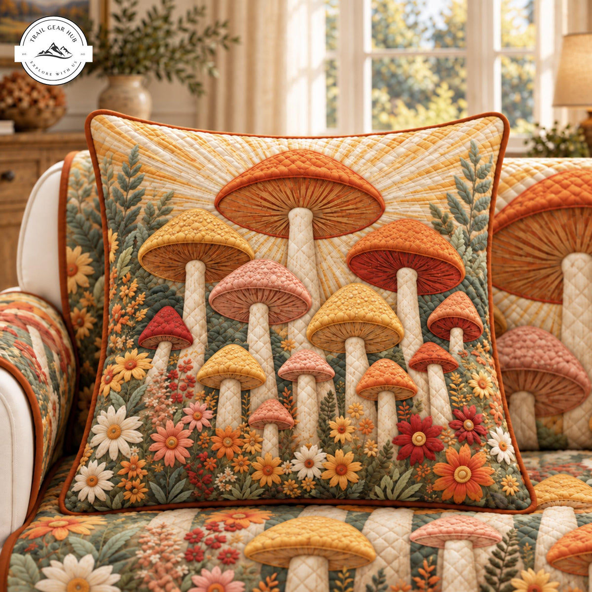 Vintage Mushroom and Floral Quilted Pillow Cover TP185QLTPLC