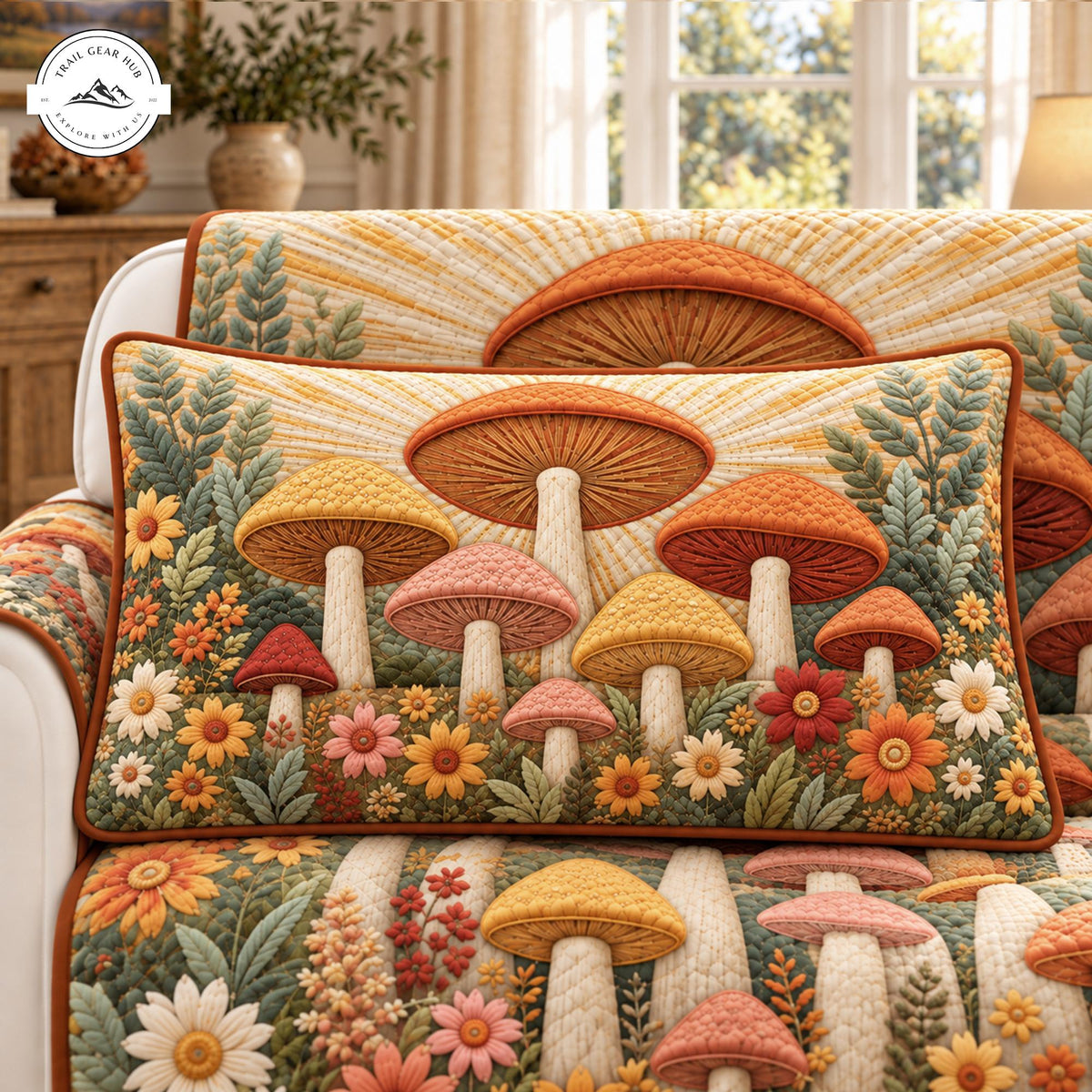 Vintage Mushroom and Floral Quilted Pillow Cover TP185QLTPLC