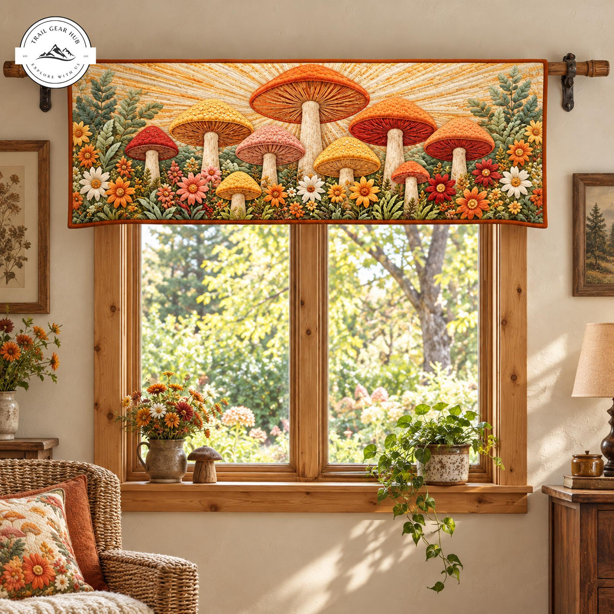 Vintage Mushroom and Floral Quilted Valance TP185QLTVL