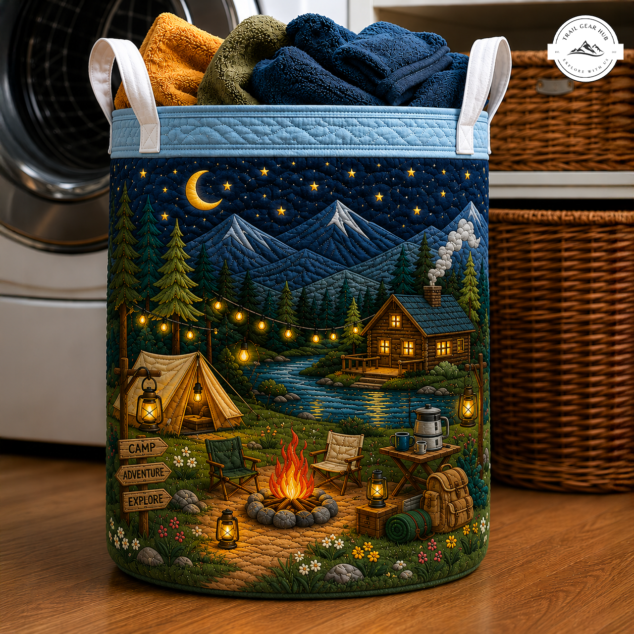 Night Camping Adventure Cabin Quilted Laundry Basket TP04