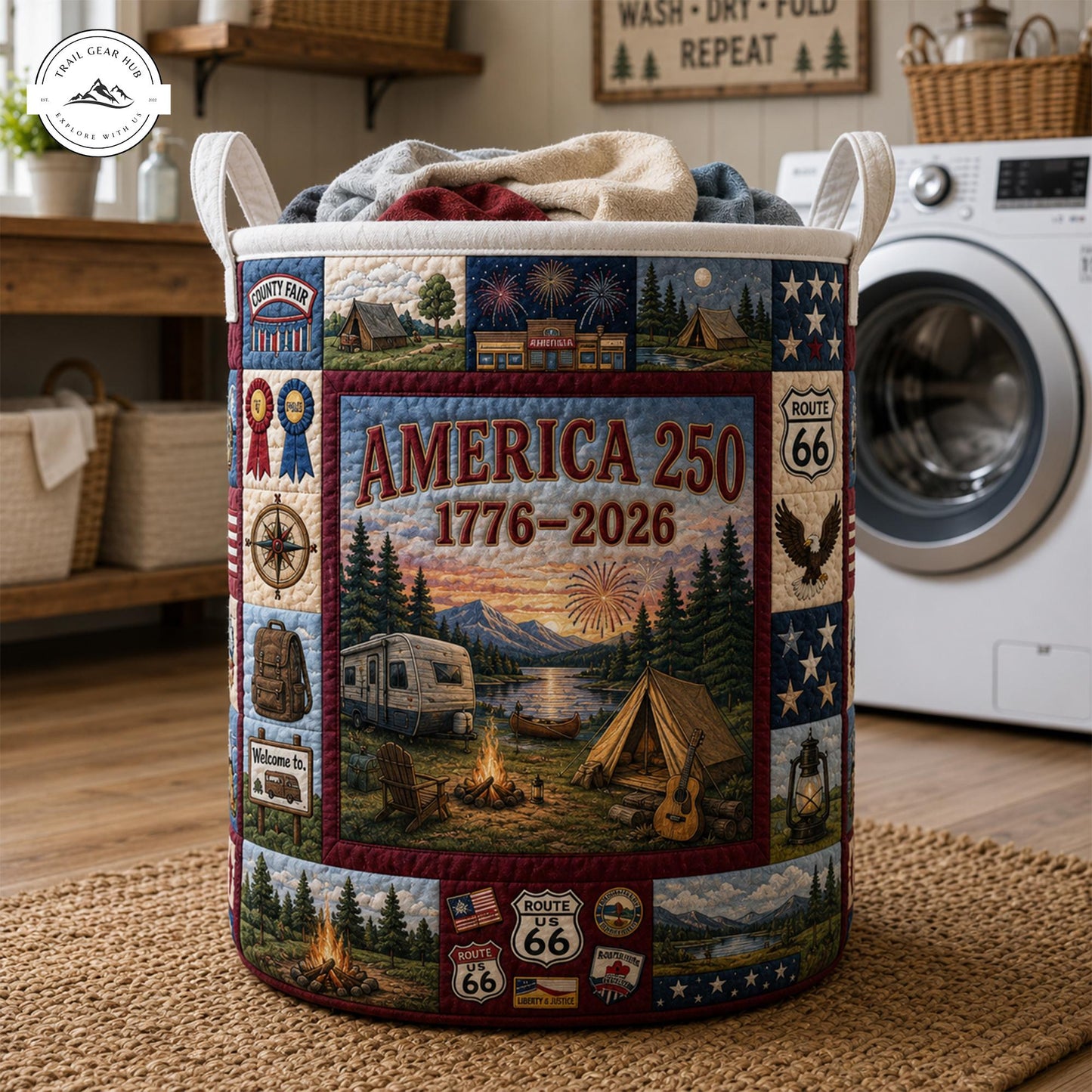 America 250 USA Camping Patriotic Quilted Laundry Basket TP18